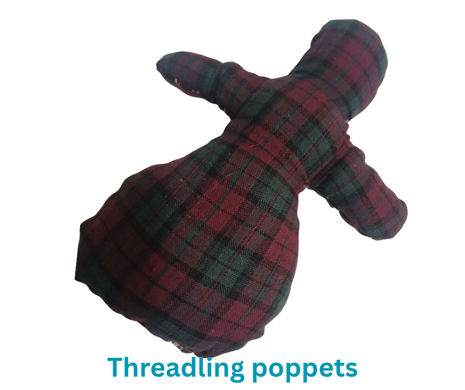 Threadling Poppet in plaid red green and black