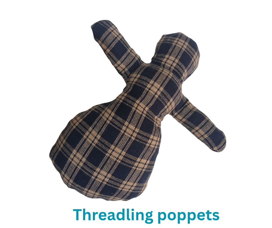 Threadling Poppet in plaid blue and beige
