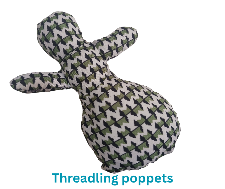 Threadling Poppet in green black and white